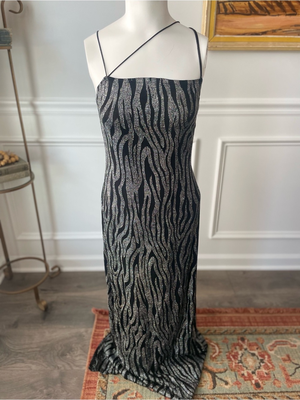 Glitter Zebra Print Formal Dress